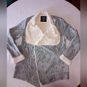 Cavalini Fleece Wrap Jacket Coat Geometric Design Wide Lapel